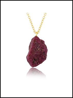 Raw Ruby Pendant Necklace - 18K Gold Plated Chain - Healing Crystal Jewelry for